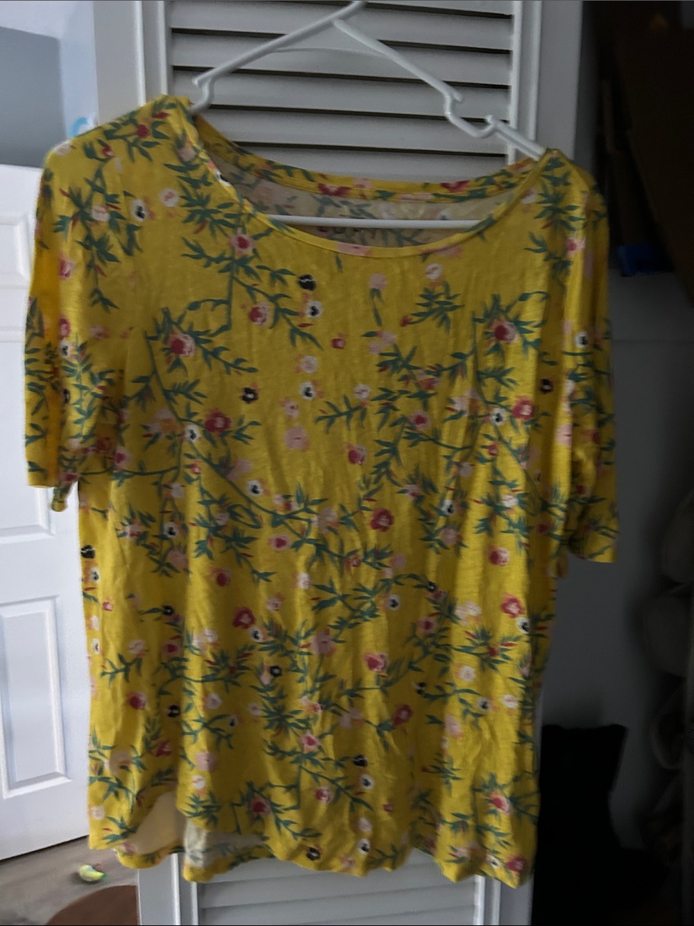 LOFT Yellow Floral 3/4 Sleeve Top - Size Small
